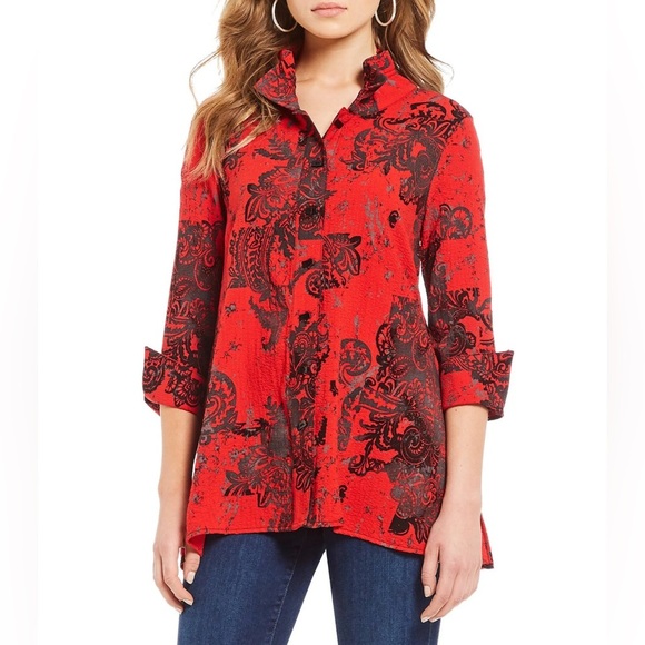 Ali Miles 3/4 Sleeve Paisley Print Button Front Tunic Top size 2X New with tag - Picture 1 of 8